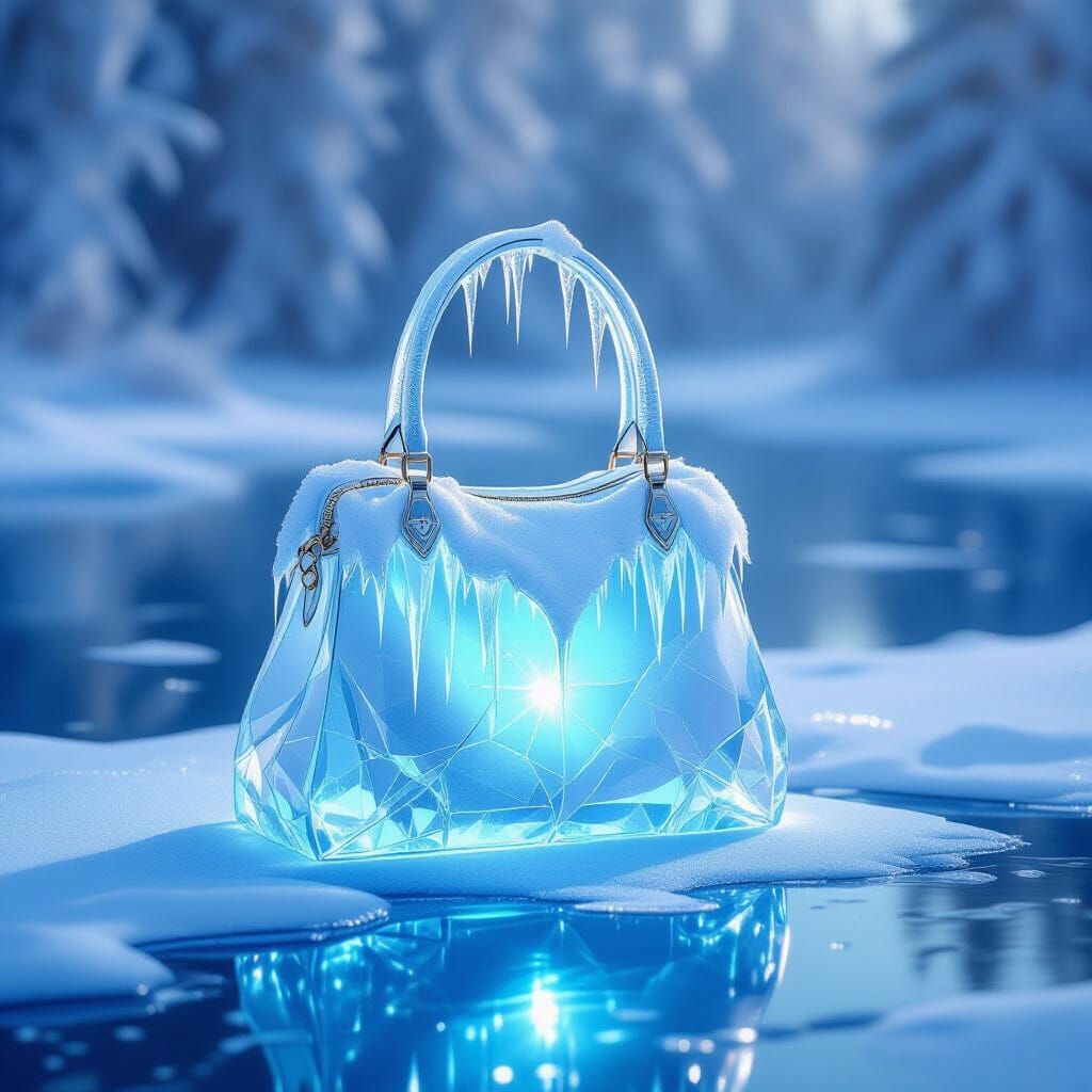 Elegant Iced Handbag on Frozen Lake