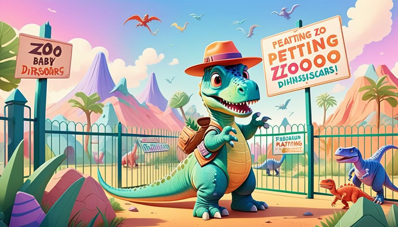 Cartoon Dinosaur at Petting Zoo in Disney Style