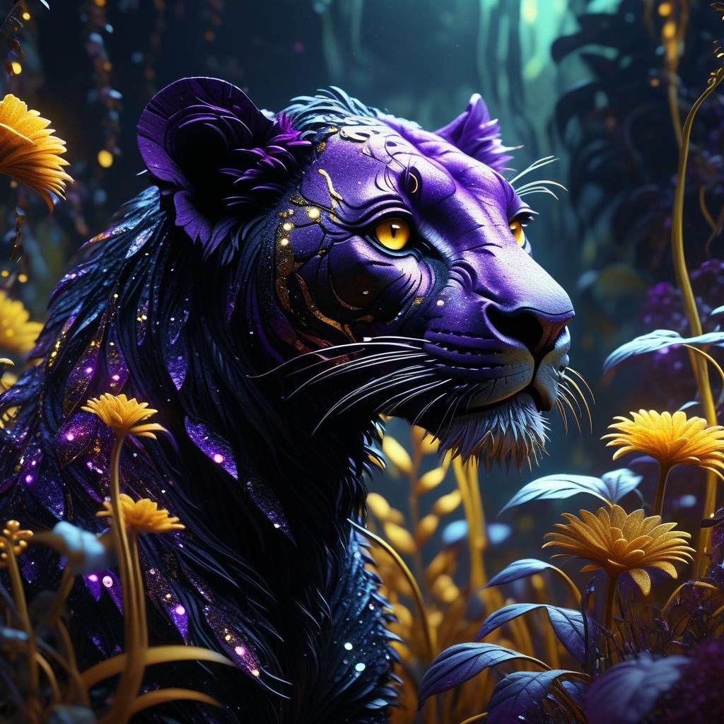 Enchanting Dreamlike Fantasy Animal in Deep Purple and Yello...