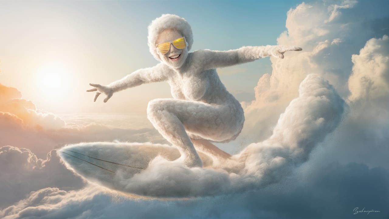 Cloud Surfer Illustration in Dreamy Style