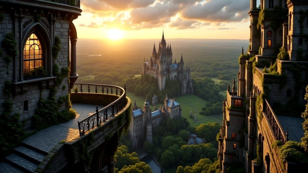 Fantasy Princess at Ancient Castle Balcony