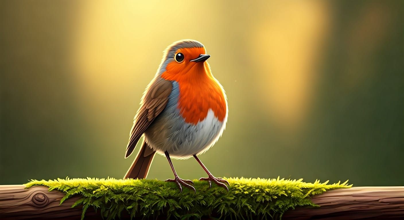 Proud Robin on Mossy Branch in Playful Style