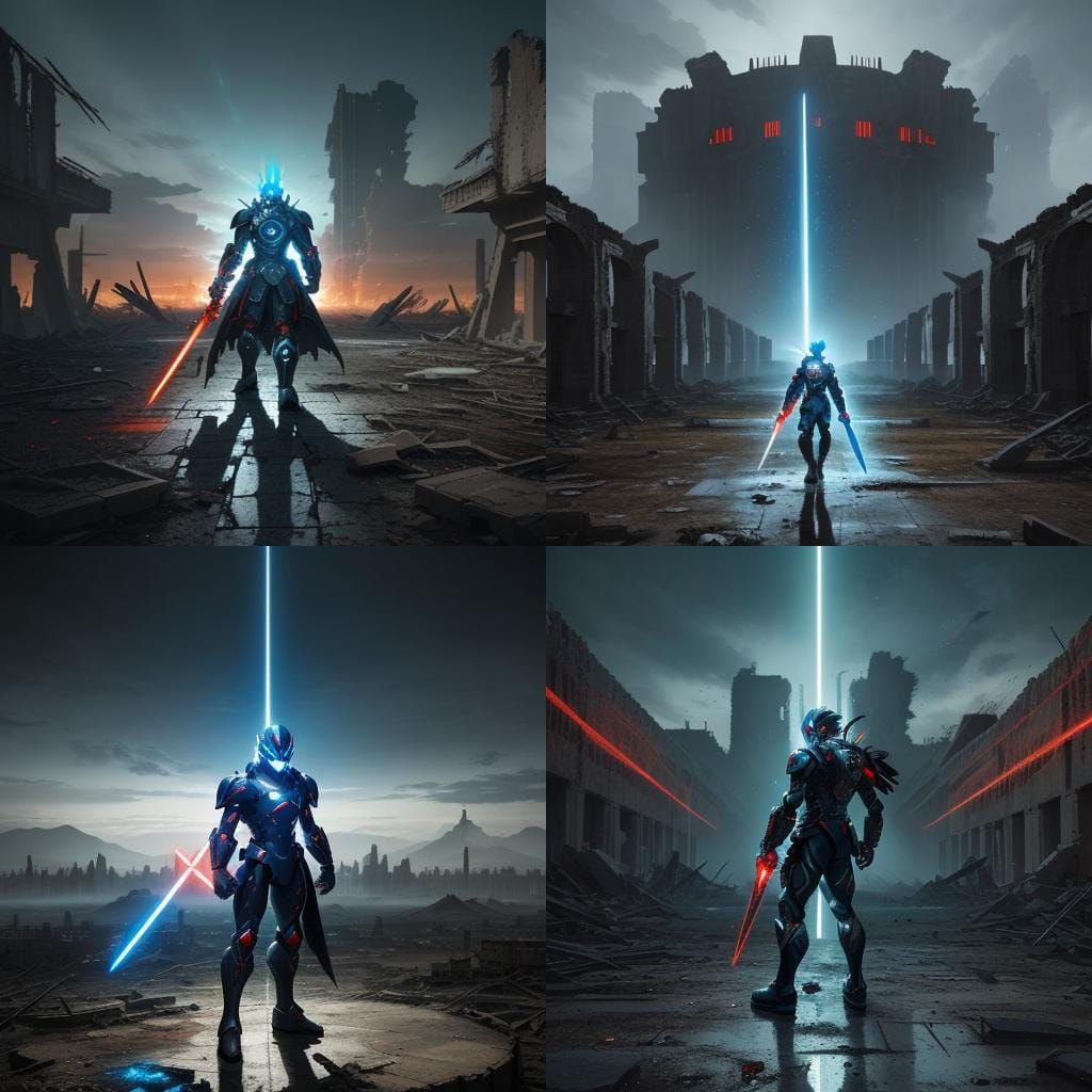Post-Apocalyptic Hero Stands Guard in Ruins