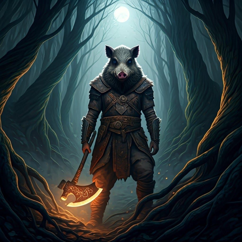 Earthly Warrior in Moonlit Forest