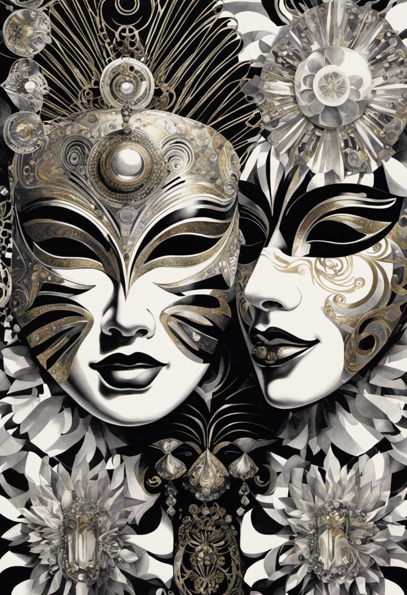 Iridescent Carnival Masks in German Expressionist Style