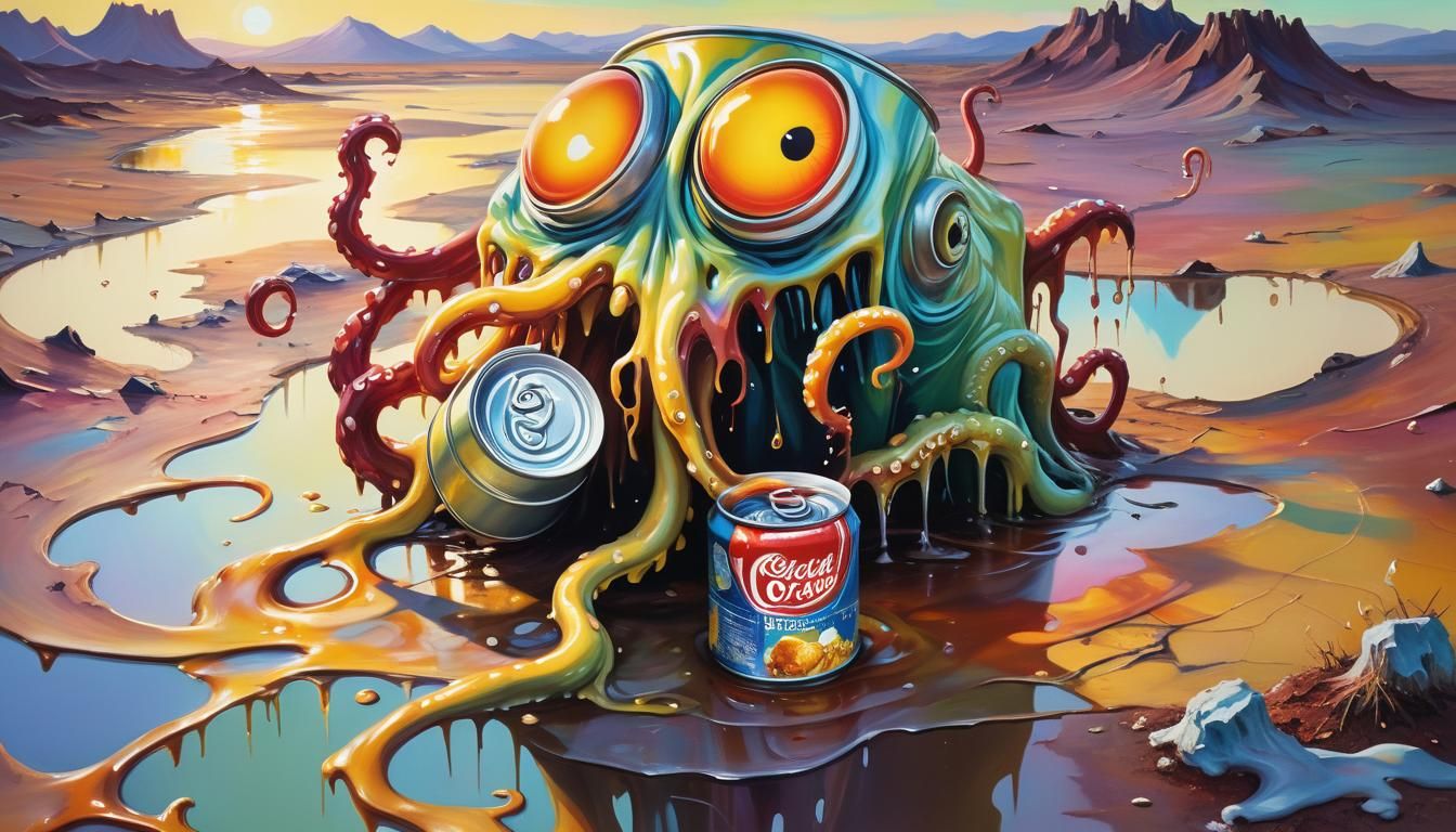 Surreal Monster Emerges: A Vibrant Oil Painting