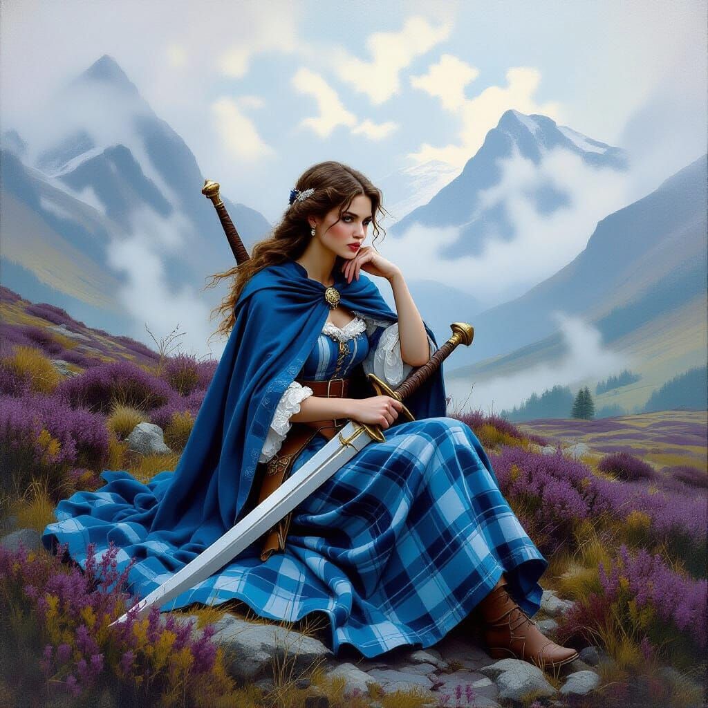 Scottish Highlands Warrior in Fantasy Oil Painting
