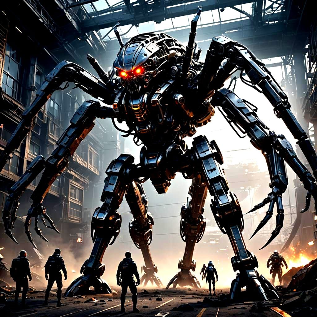 Giant Mecha Spider Overwhelms Humans