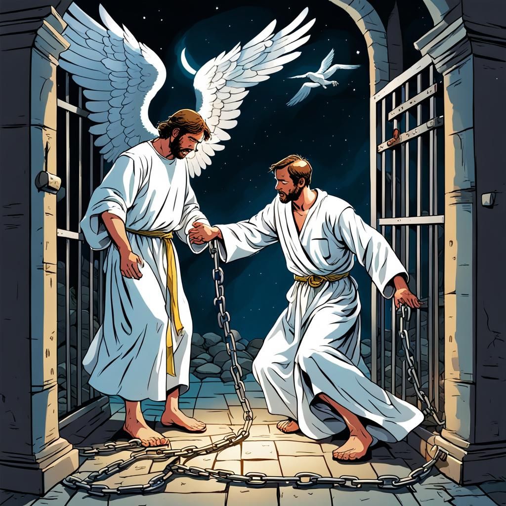Angel Leads Man from Jail in Comic Style
