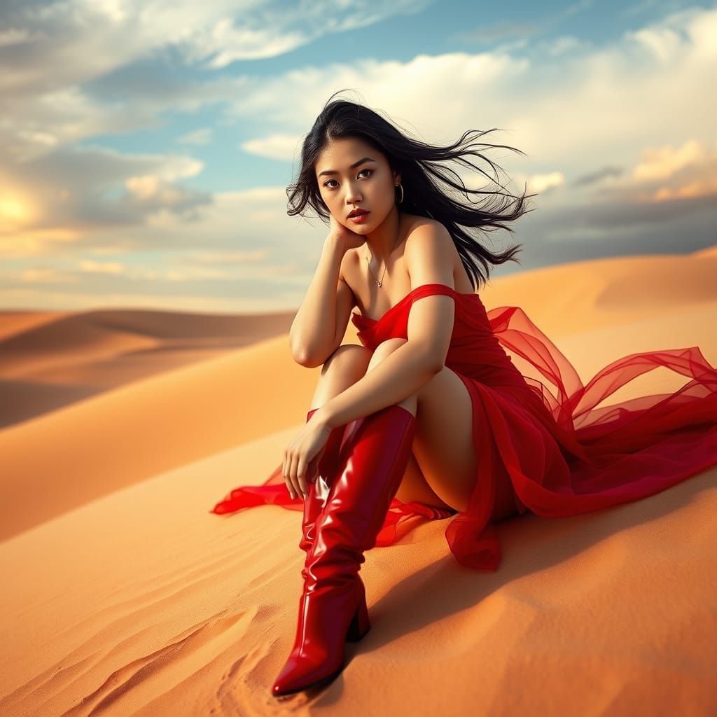 Surreal Desert Goddess in Golden Hues