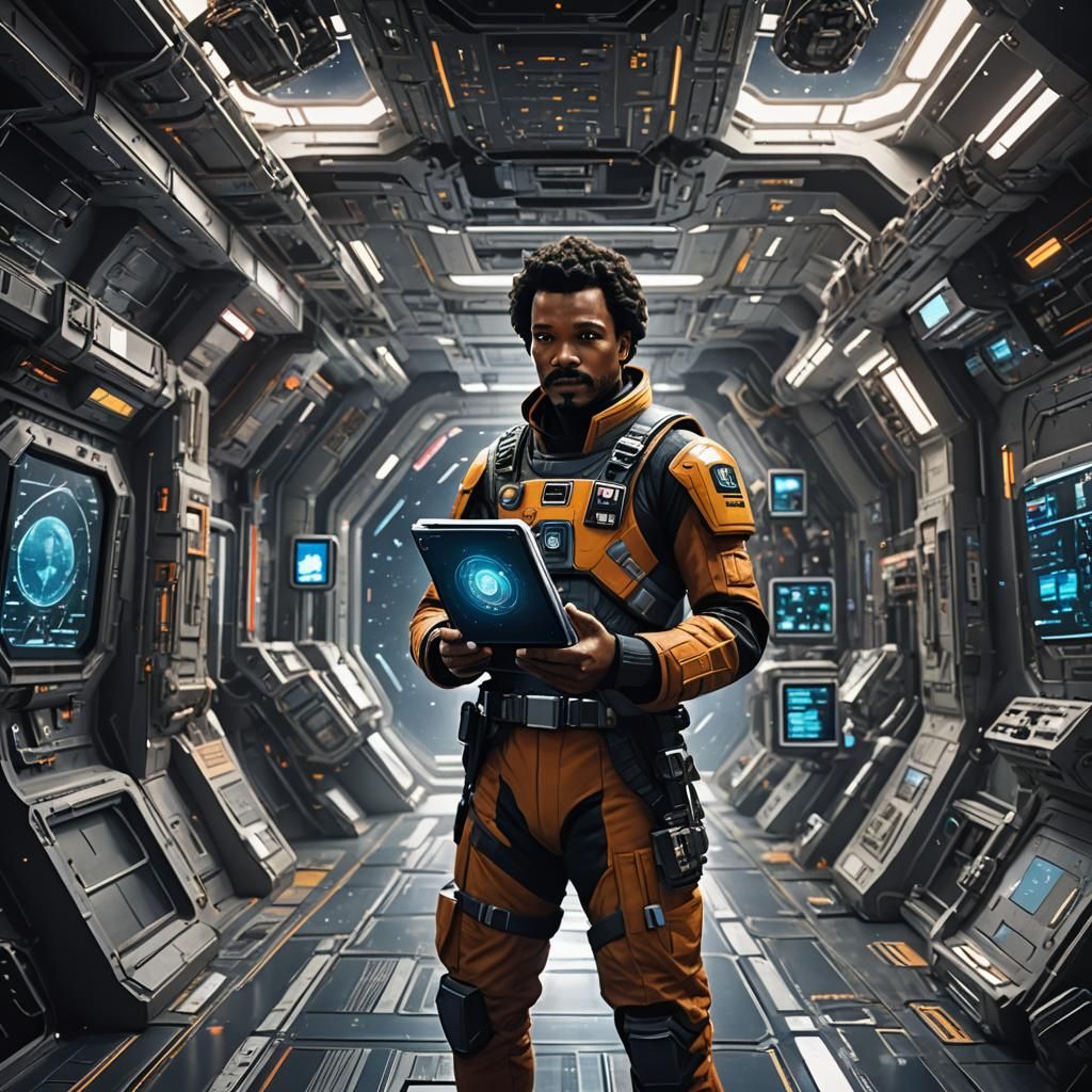 Starship Pilot in Hangar on Space Station