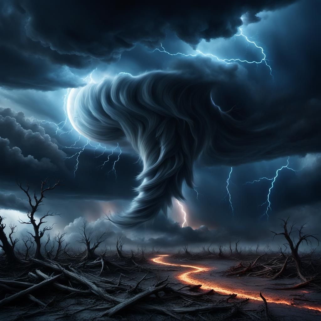 Epic Tornado Rages in Dark Fantasy Landscape