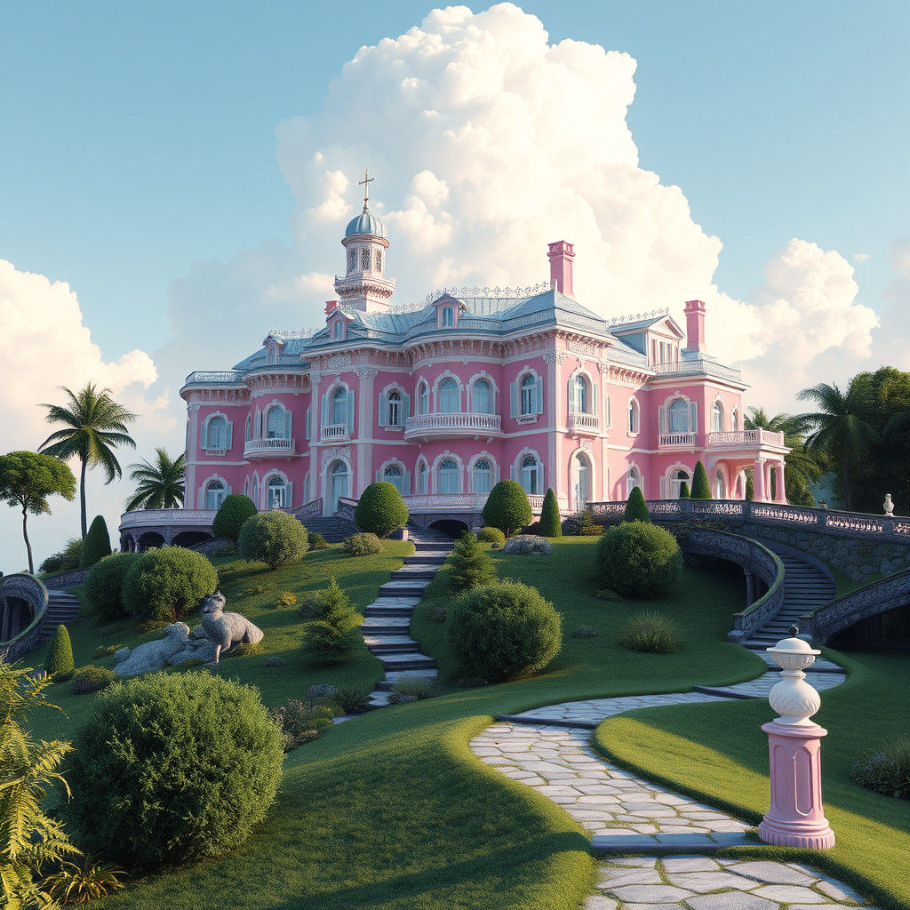 Pink Mansion in Ornate Sci-Fi Style