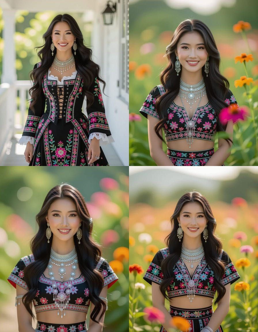 Hmong Woman in Traditional Dress with Silver Jewelry