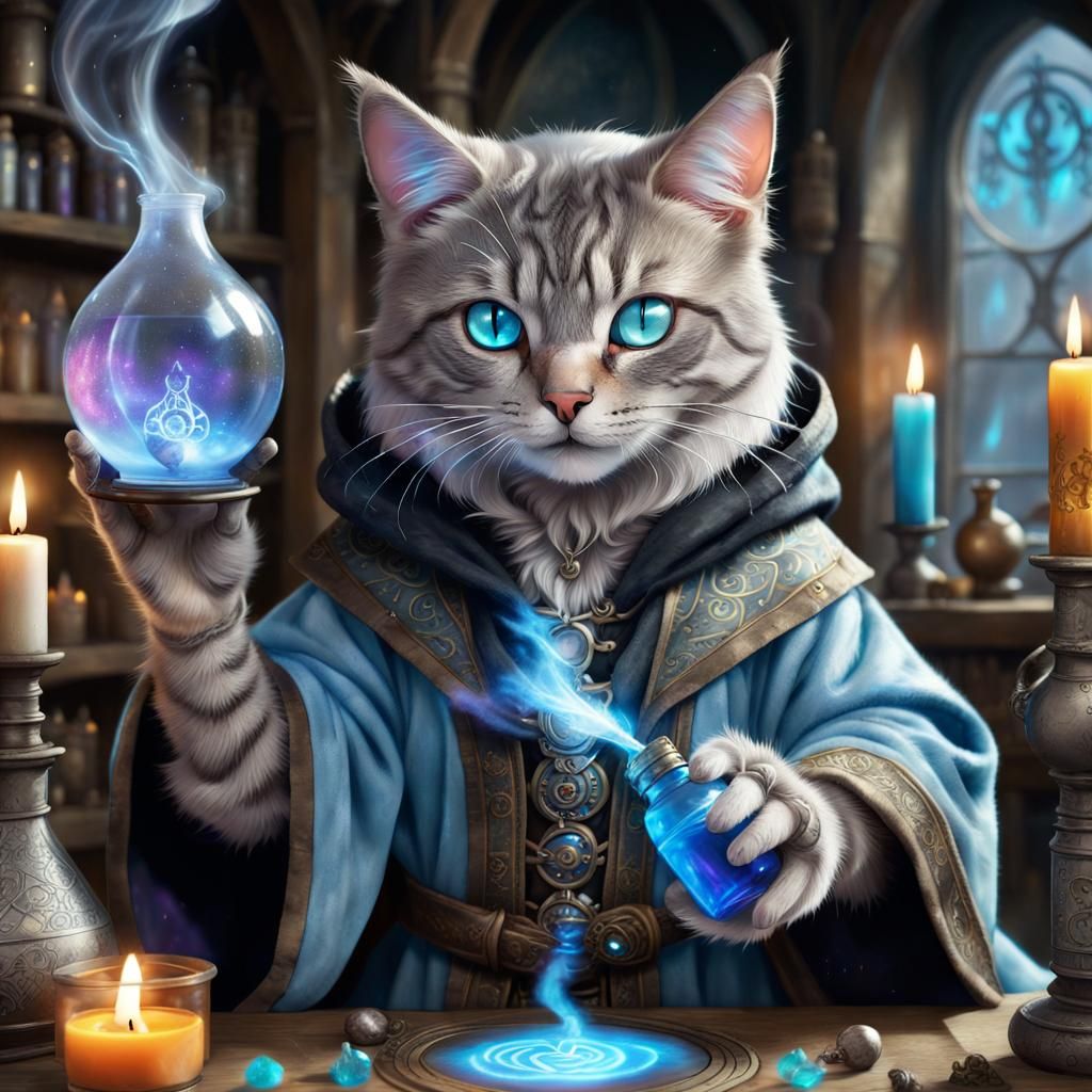 Steampunk Tabby Cat Alchemist Portrait in 8K