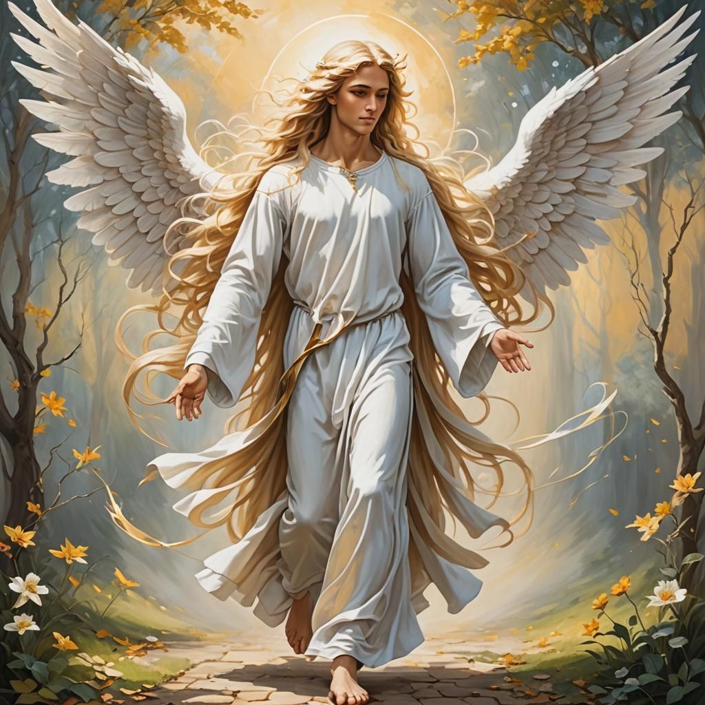 Acrylic Art: Young Angel Protecting Children