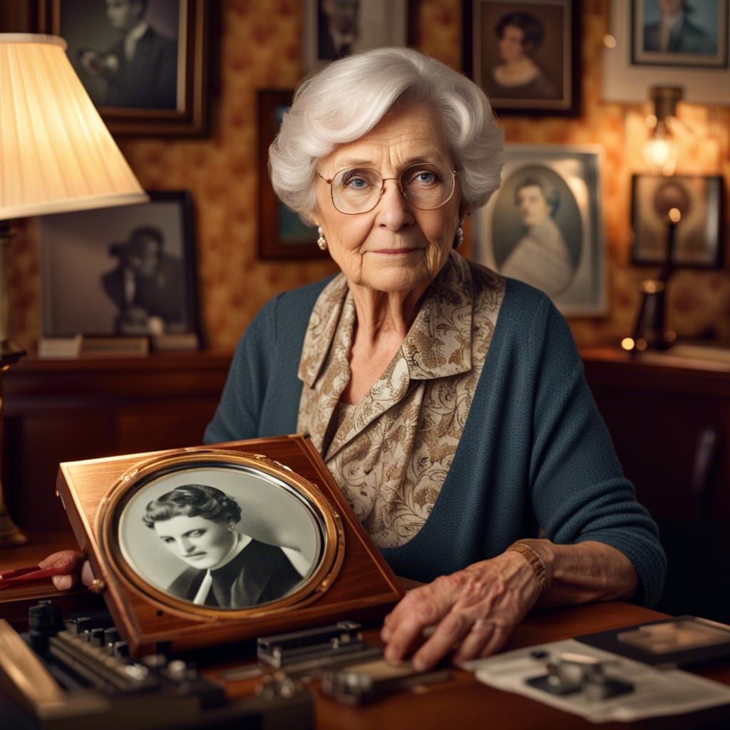 Nostalgic Portrait of Woman with Photo in Realism Style