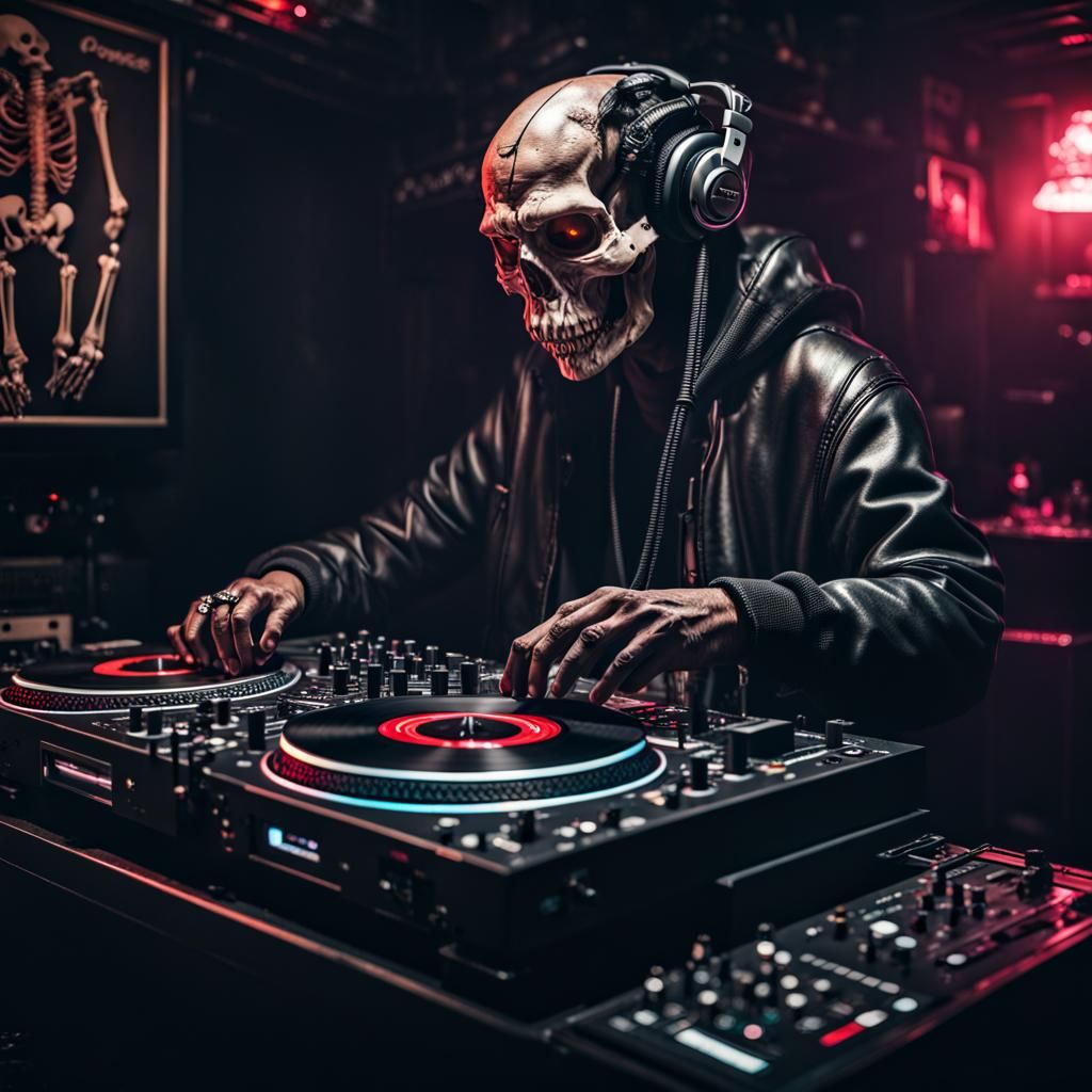 Oni Demon DJ in Skeleton Nightclub: Hyperrealistic