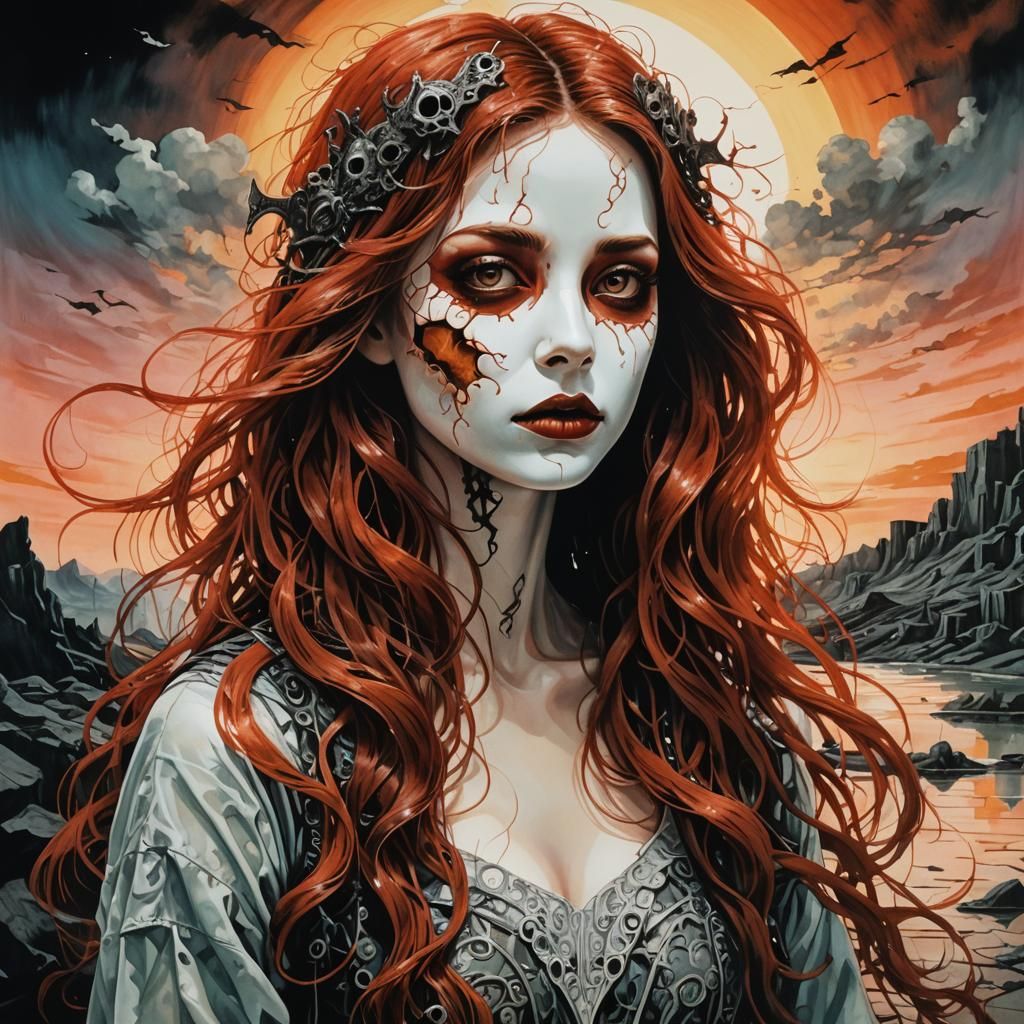 Masked Girl: Surreal Film Still in Biomechanical Style