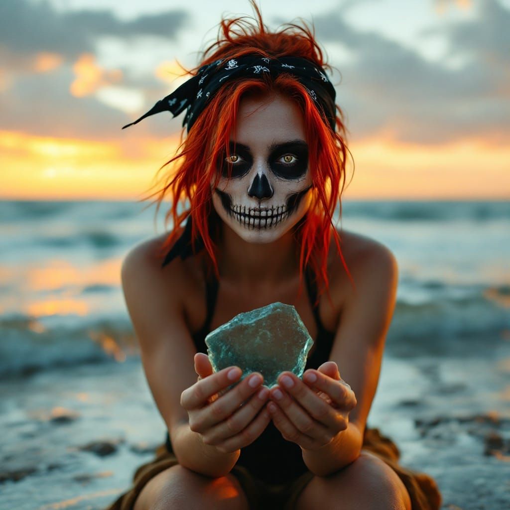 Pirate Girl Lost in Sunset Reflection