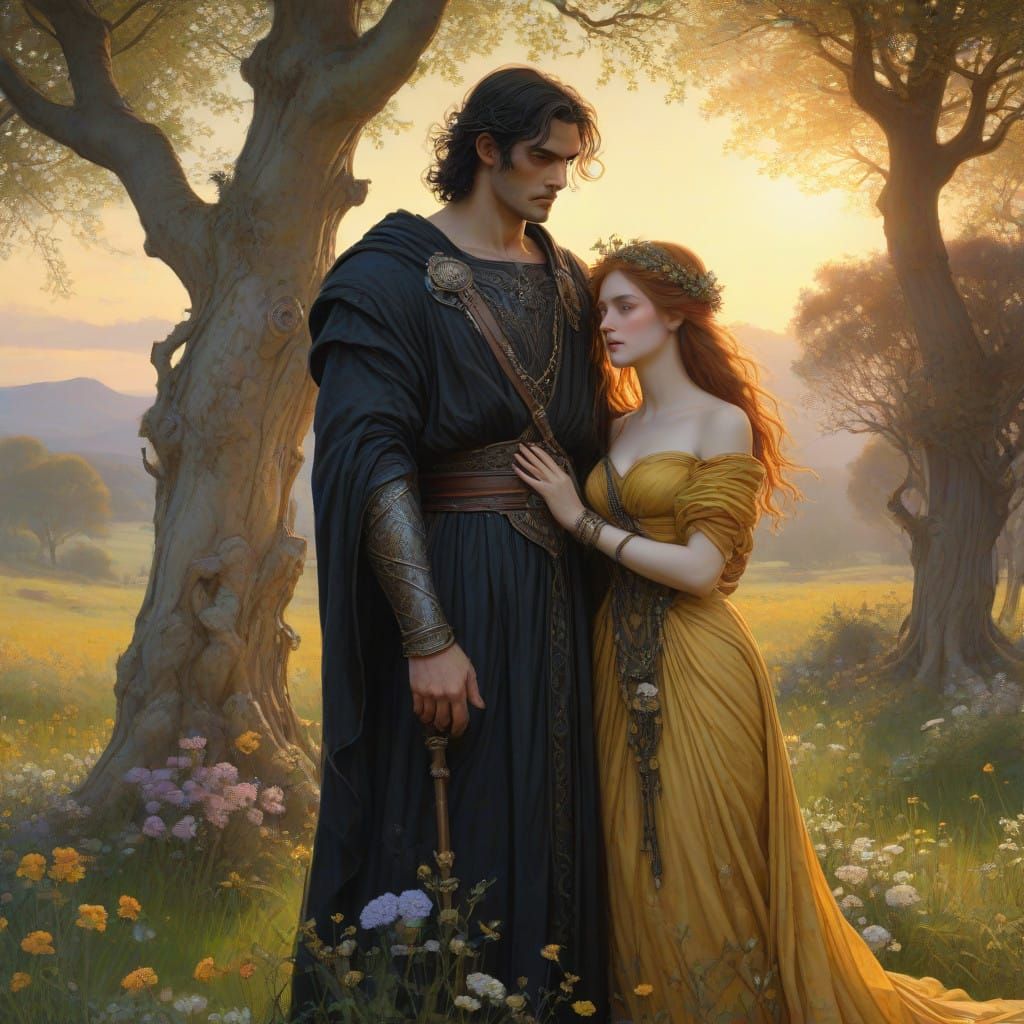 Hades and Persephone: A Mythological Encounter in Vibrant Bl...