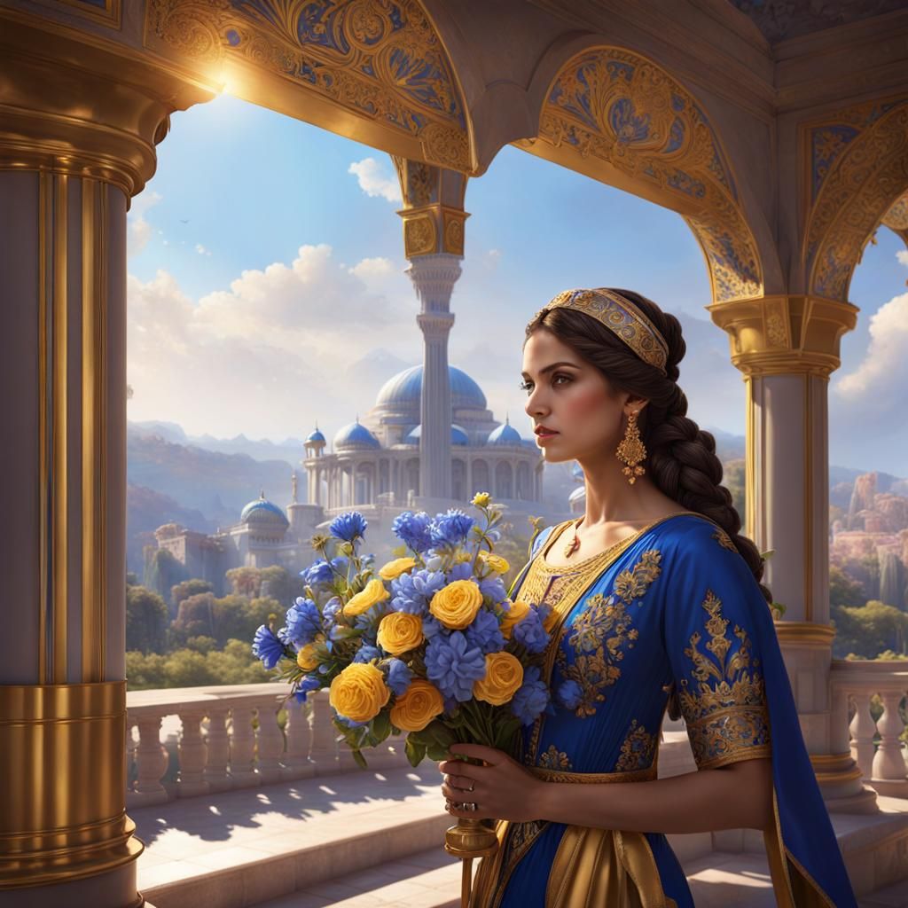 Turkish Sultana in Palace Gardens, Digital Art