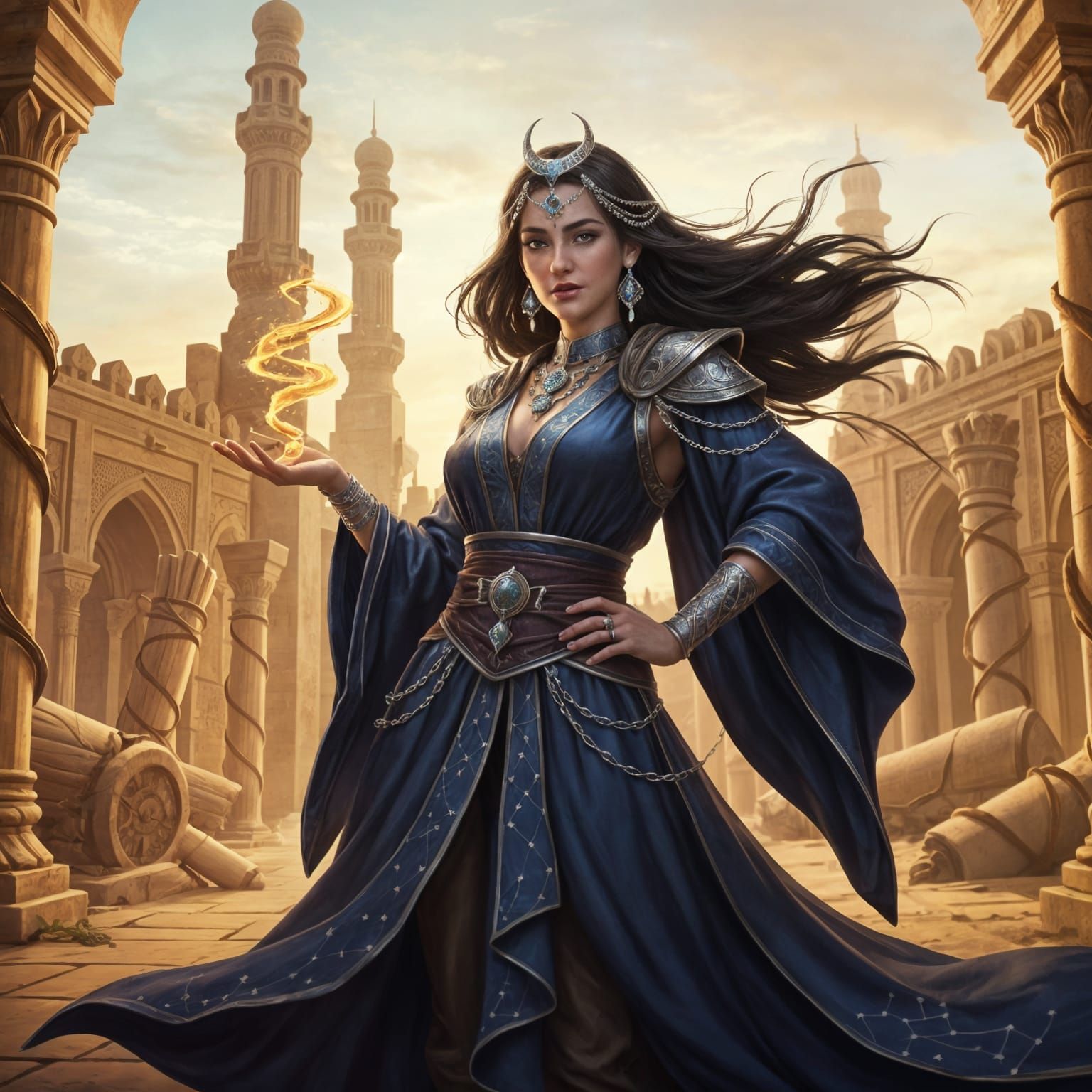 Arabic Sorceress in Desert Palace Ruins