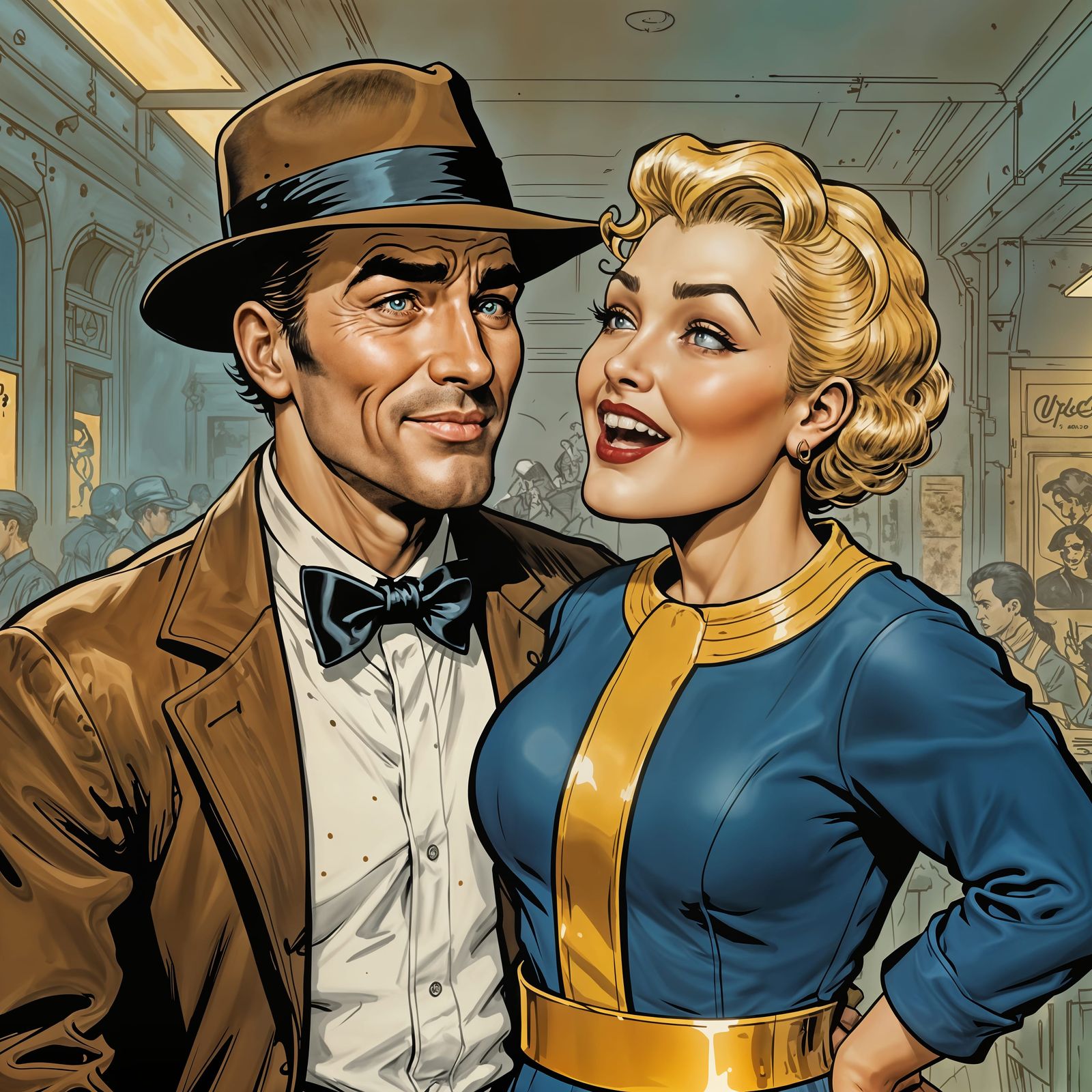 Vault Dweller Flirting in Painterly Comic Style