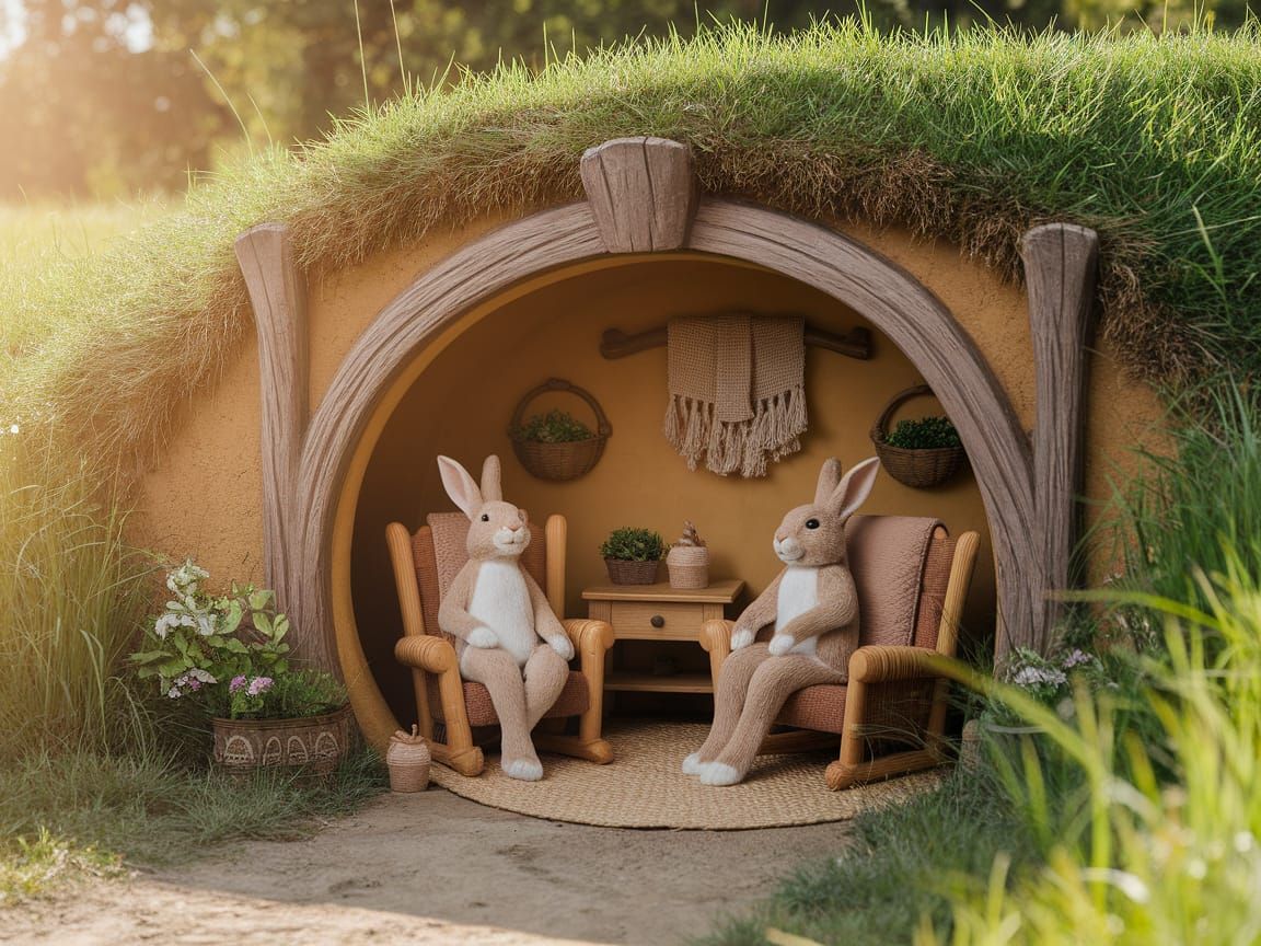 Rabbits Relax in Cozy Burrow Home