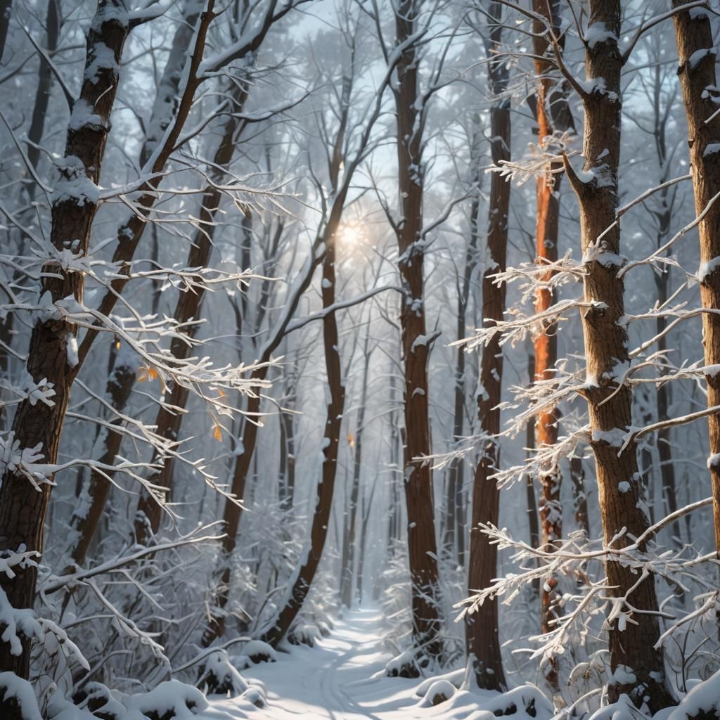 Snow-Covered Trees in Serene Forest: Hyper-Realistic Splash ...