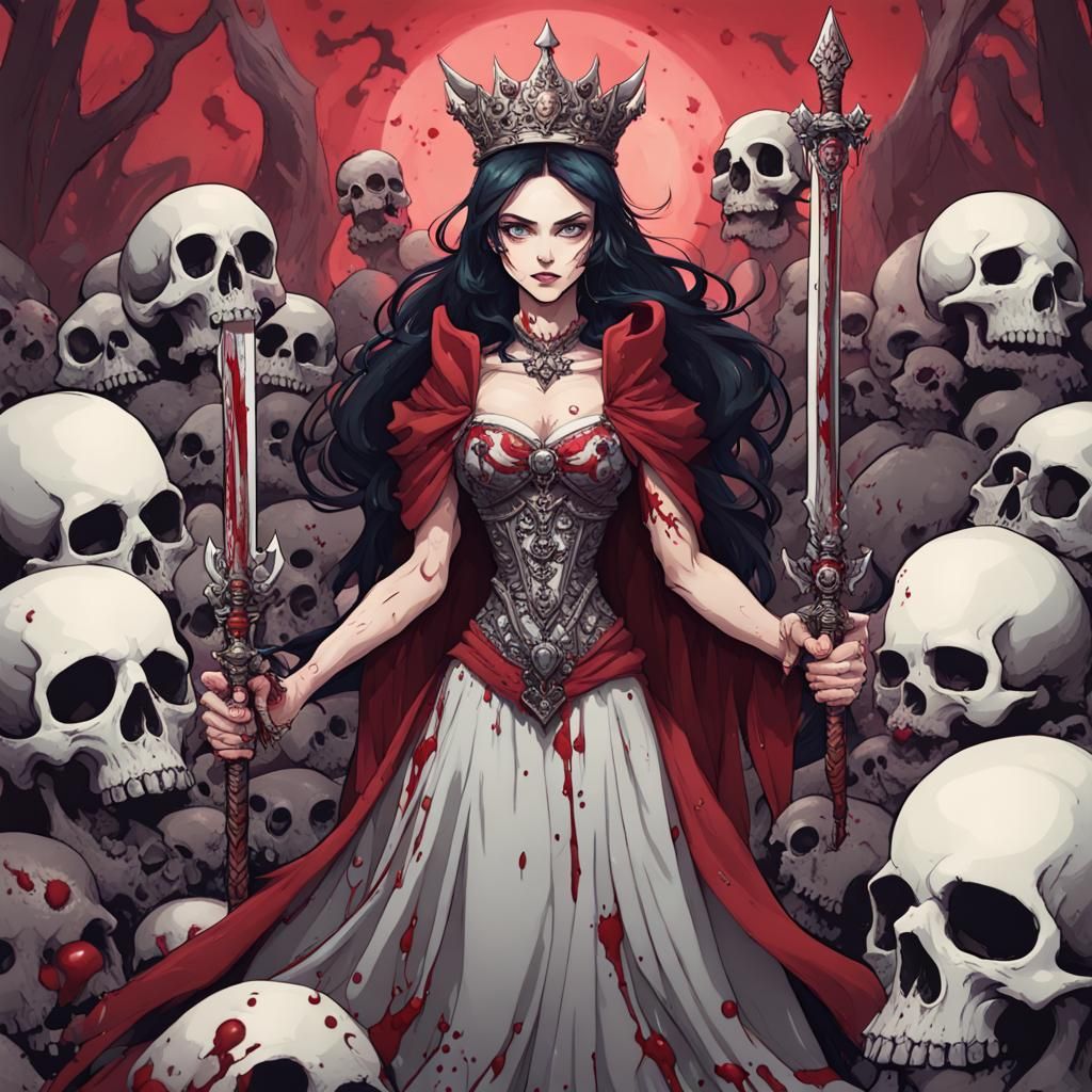 Evil Princess with Blood Sword and Skulls
