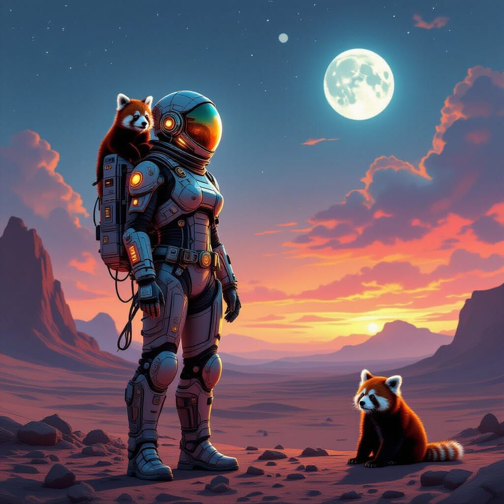 Steampunk Explorer on Alien Planet with Two Moons