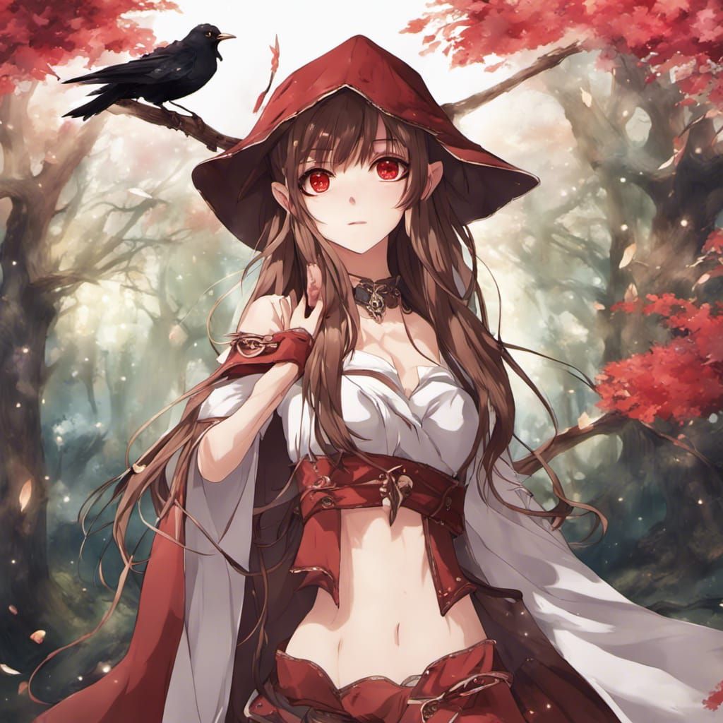 Elf Girl with Ruby Eyes in Anime Style