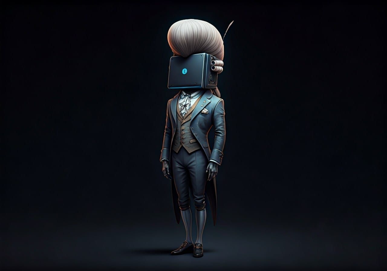 Laptop Humanoid with Pompador Wig in Art Nouveau Style