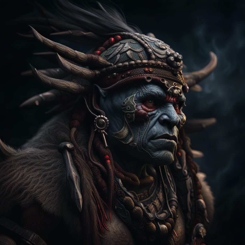 Hyperrealistic Orc Shaman in Cinematic Style