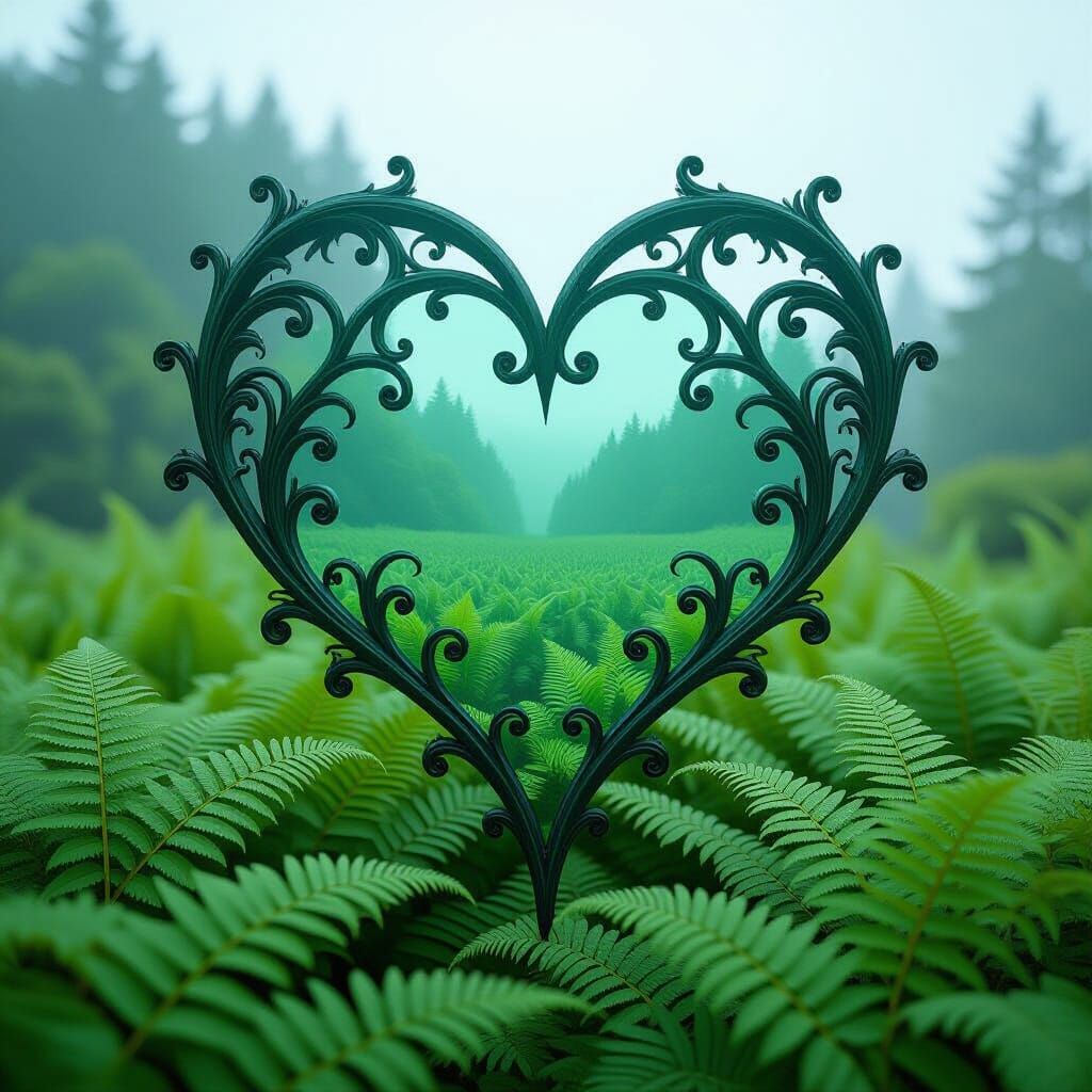 Art Nouveau Gothic Heart Over Ferns