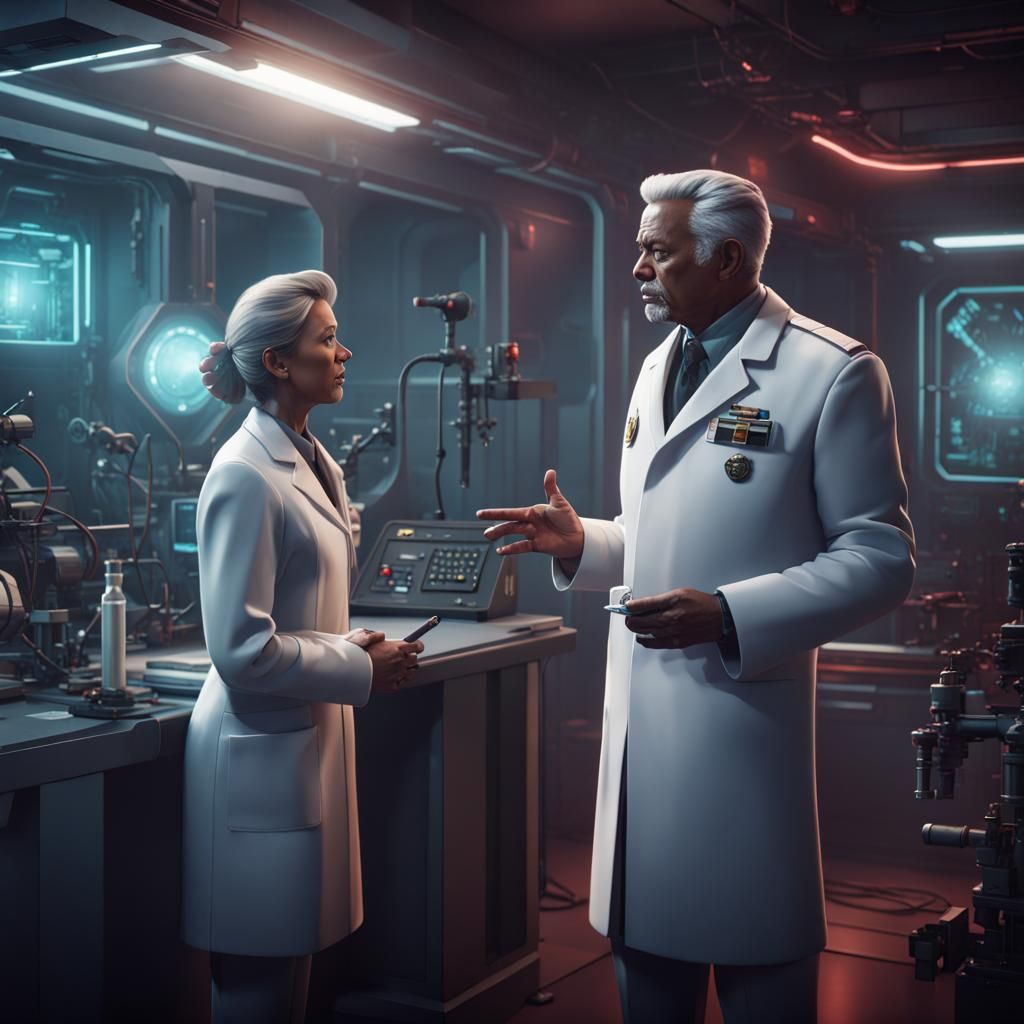 Sci-Fi Argument in Futuristic Lab, Detailed Matte Painting