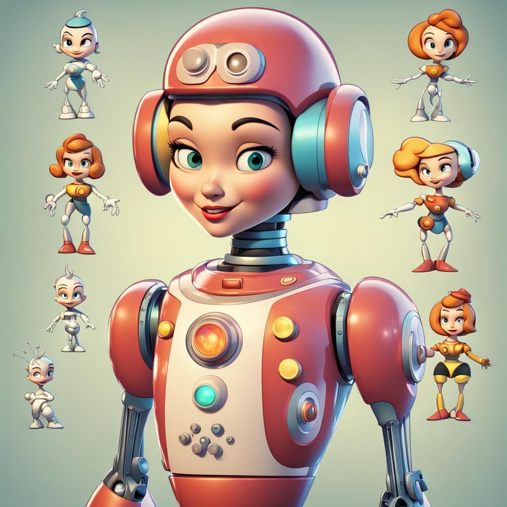 Robot Girl in Mid-Century Disney Cartoon Style
