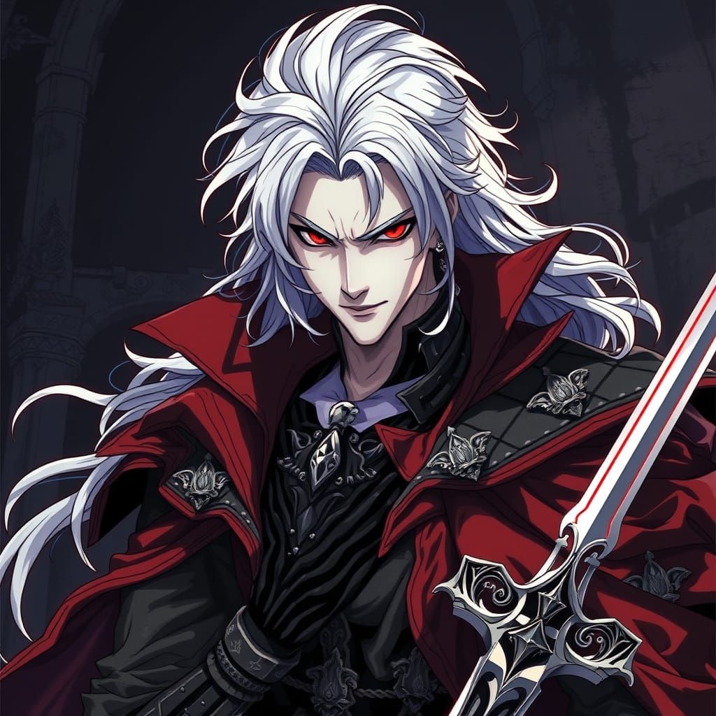 Elegant Vampire Lord in Dark, Cinematic Anime Style