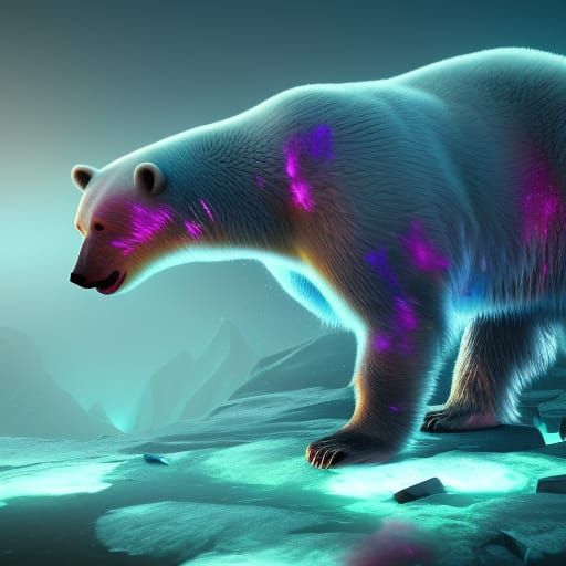 Hyper Color Polar Bear Explosion, Detailed Matte Painting