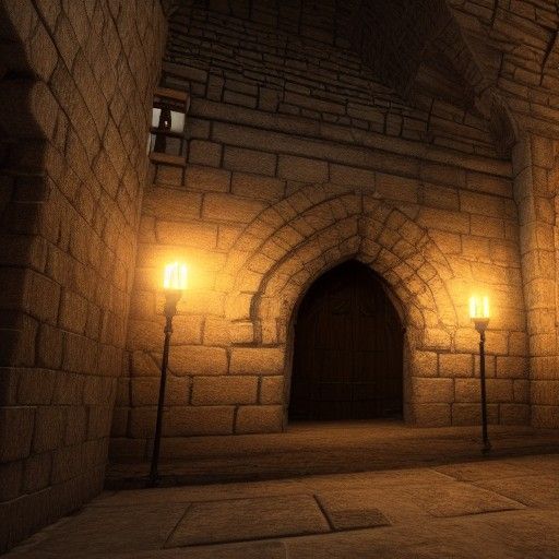 Medieval Dungeon with Endless Doors in 3D