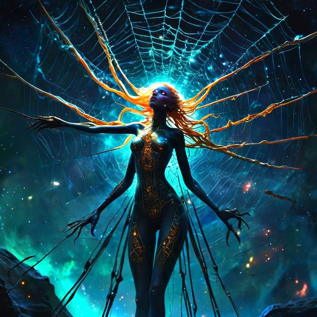 Nebula Goddess in Iridescent Spiderweb
