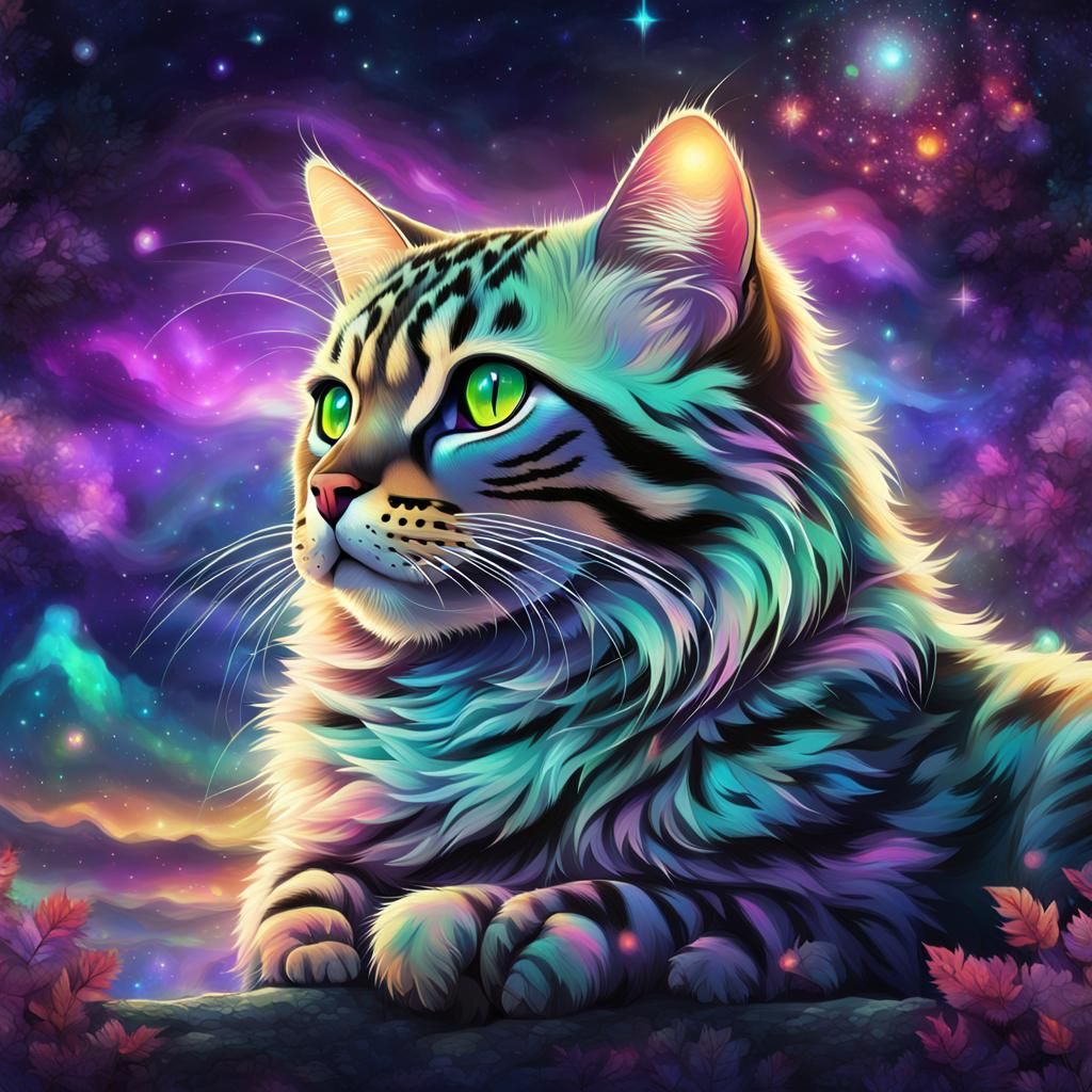 Anime Cashmere Bengal Cat with Northern Lights