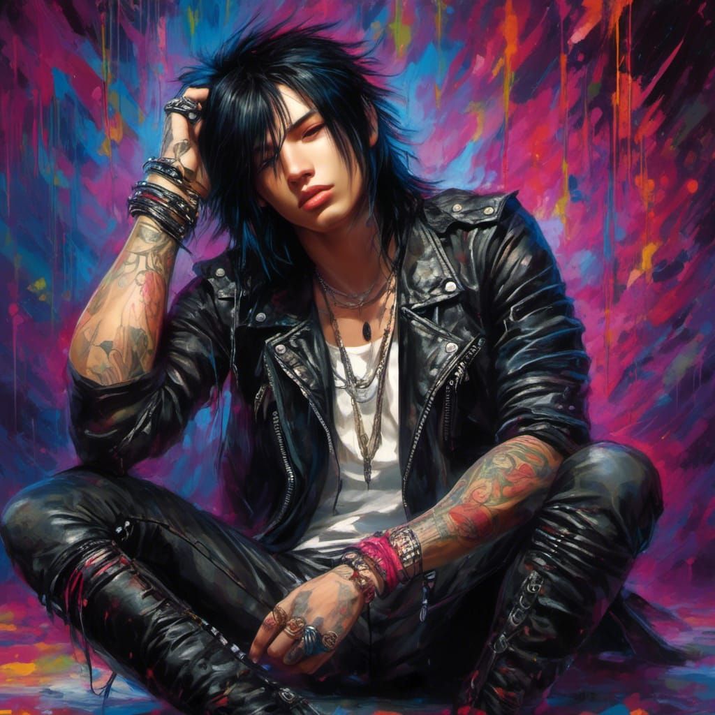 Handsome Emo Rock Singer with Piercing and Tattoos