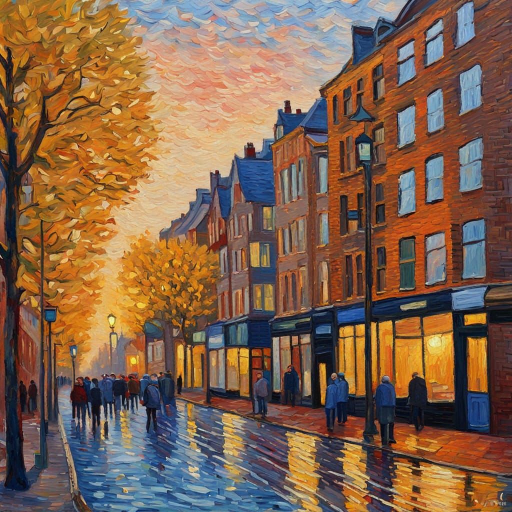 Hilversum Cityscape in Neo-Impressionist Style
