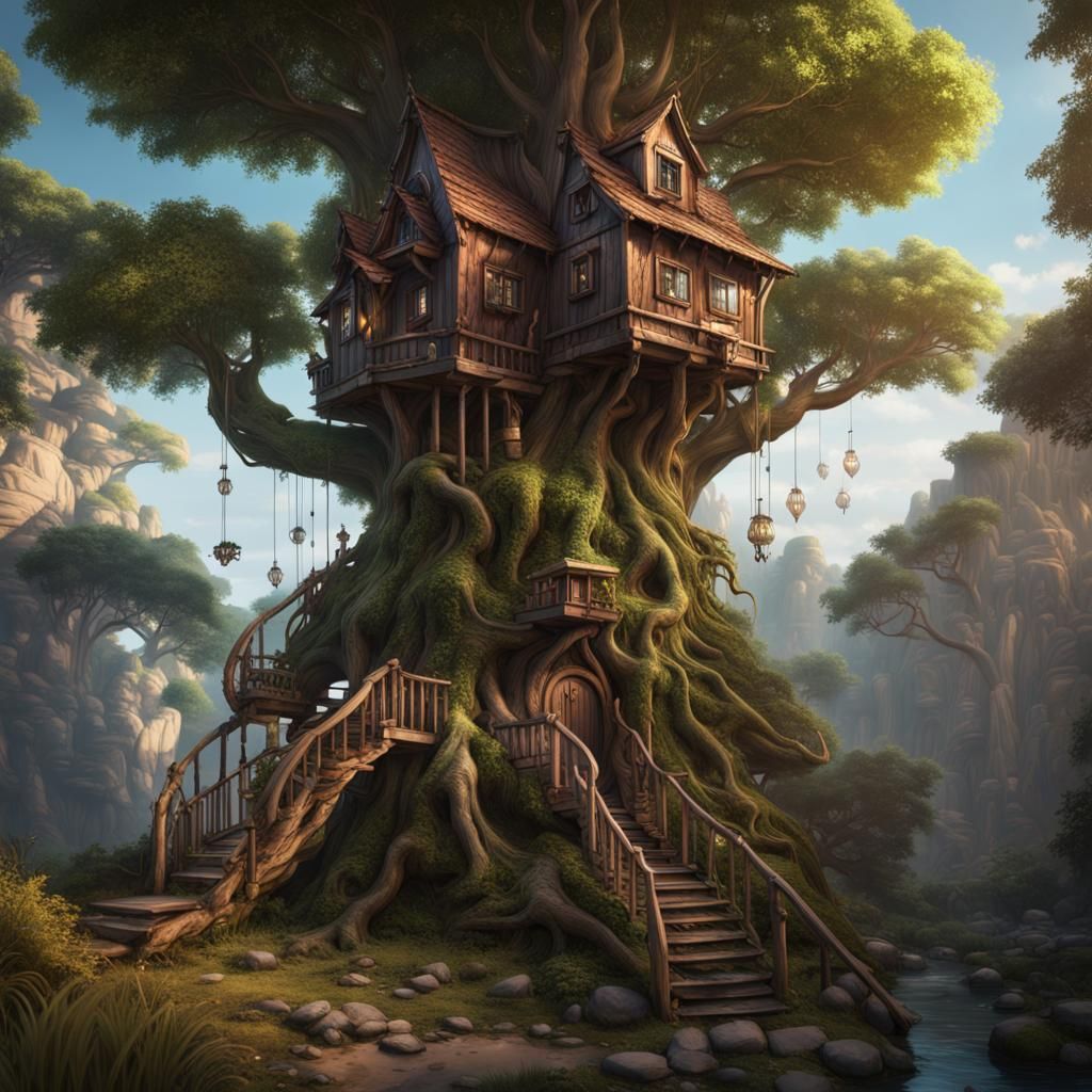 Fantastical Treehouse Concept Art in Deep Color