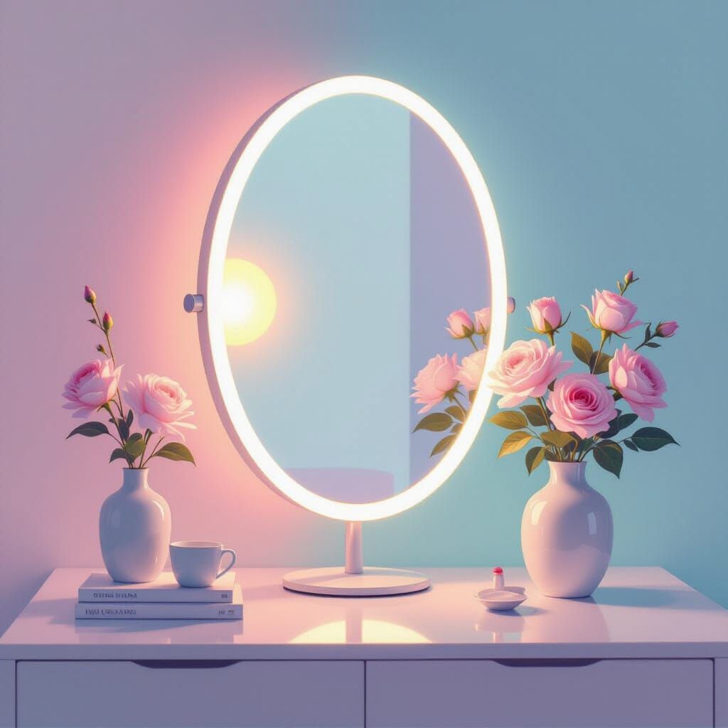 Ethereal Minimalist Vanity Mirror with Pastel Gradients