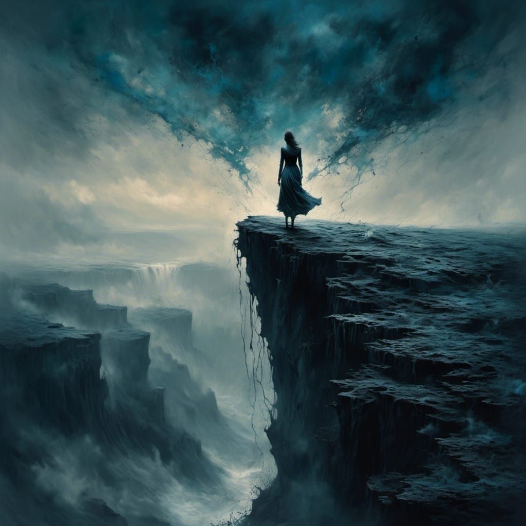 Woman Falling Into Eternal Abyss of Despair