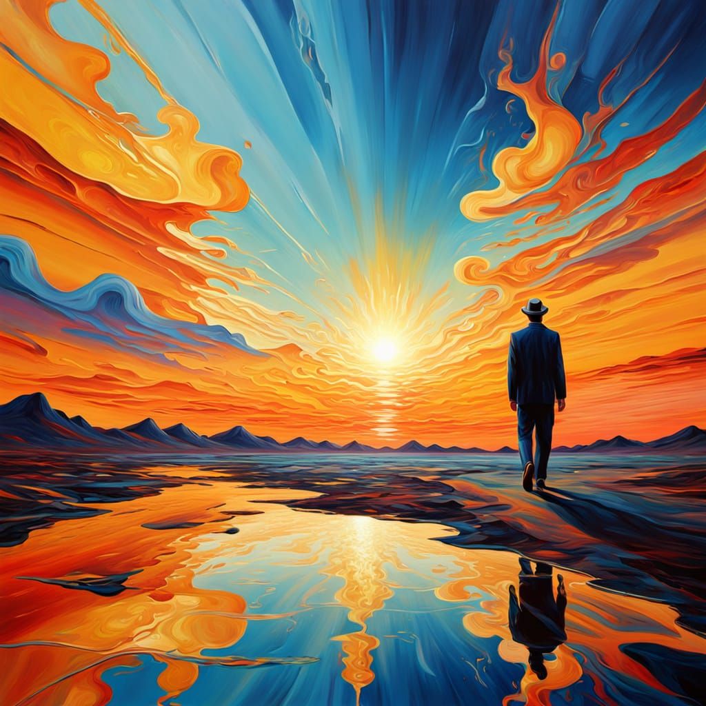 Surreal Figure Walking Towards a Mirage