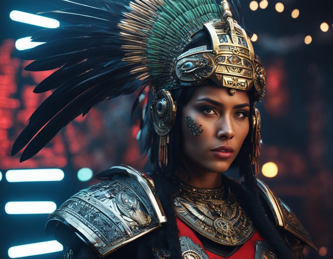 Aztec Goddess in Cyberpunk Power Armor